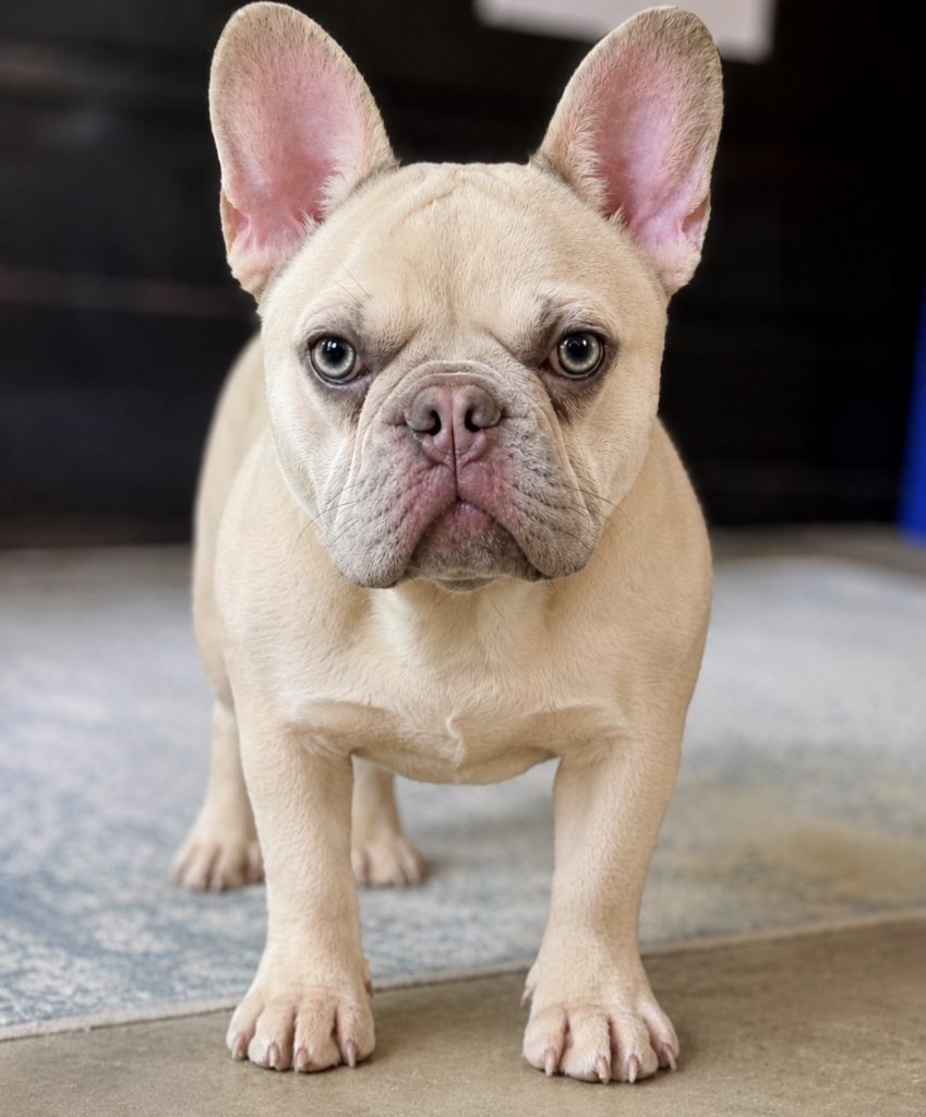 French Bulldog puppy socialized with children at BlueCoat French Bulldogs. Premium French Bulldog breeder serving Houston and The Woodlands Texas